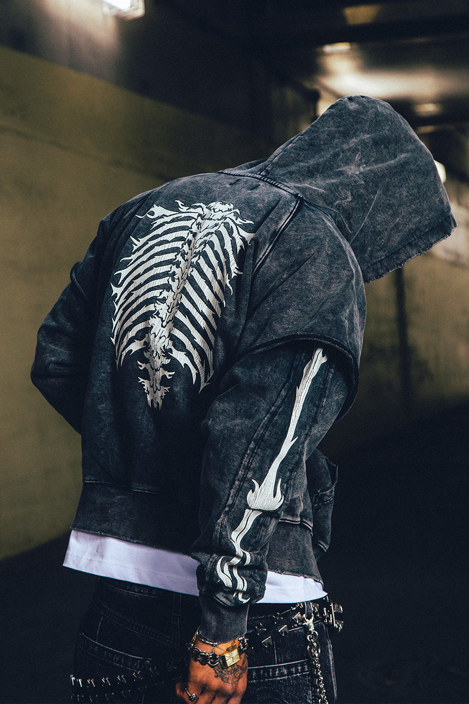 Fire Bones Layered Sleeve Zip Hoodie
