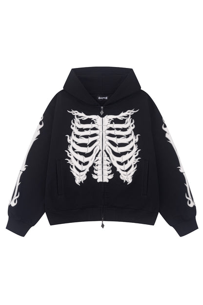 Fire Bones Leather Patch Zip Hoodie