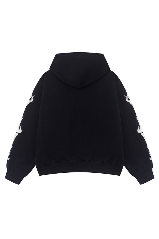 Fire Bones Leather Patch Zip Hoodie