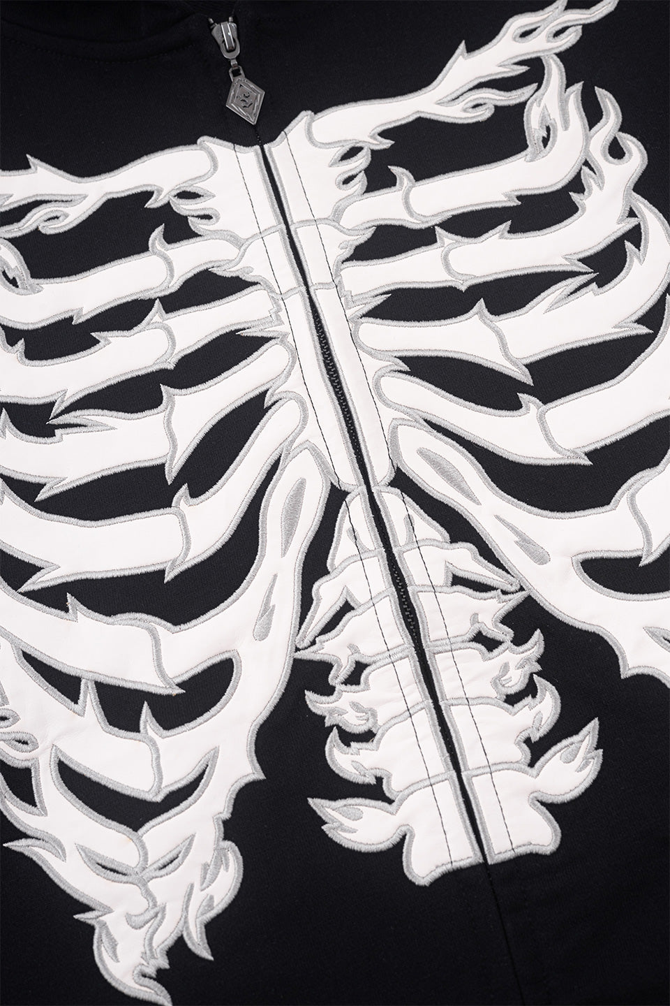 Fire Bones Leather Patch Zip Hoodie