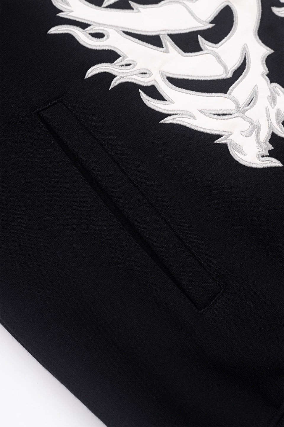 Fire Bones Leather Patch Zip Hoodie
