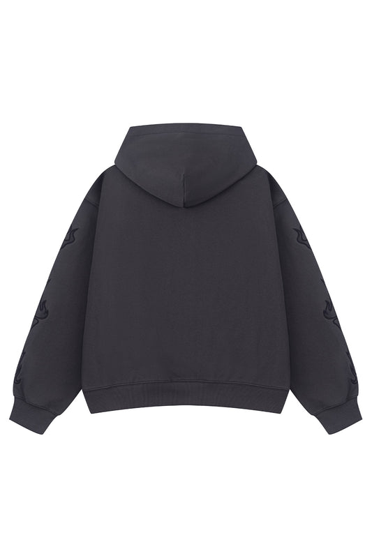 Fire Bones Leather Patch Zip Hoodie
