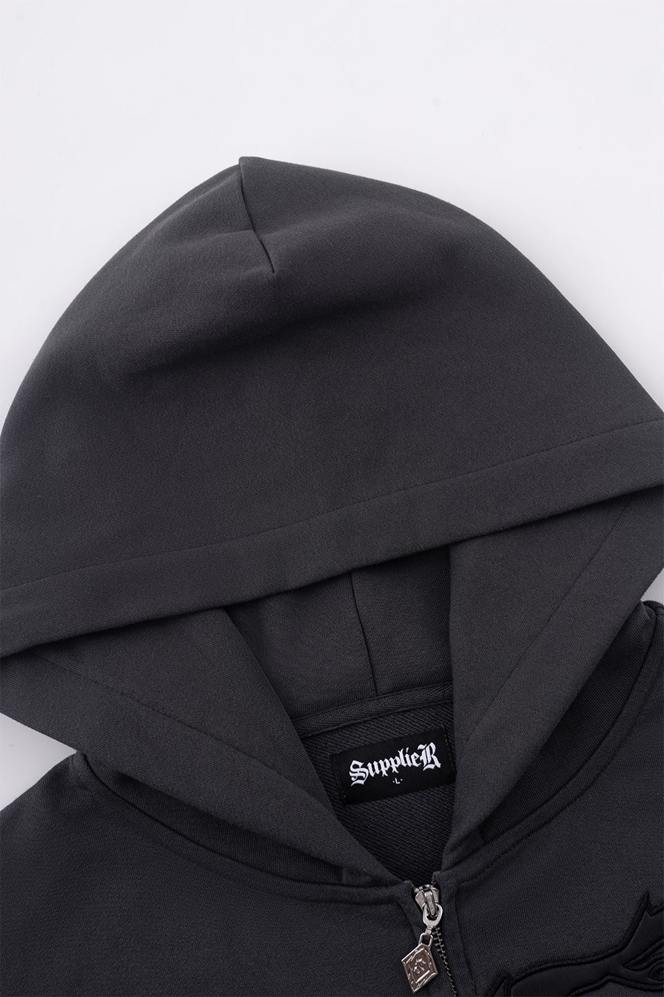 Fire Bones Leather Patch Zip Hoodie