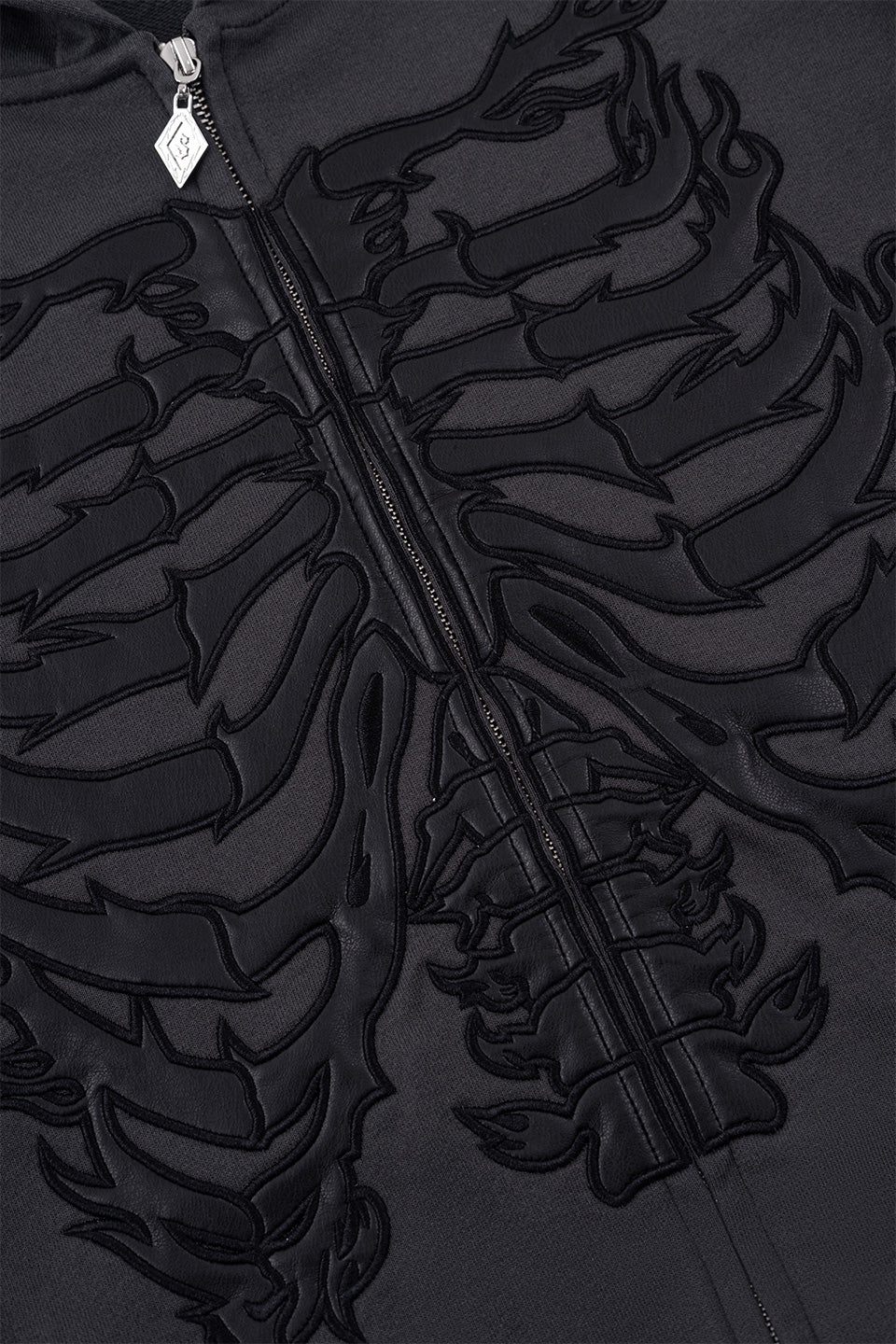 Fire Bones Leather Patch Zip Hoodie