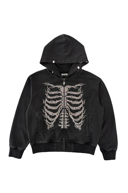 【予約商品】Fire Skeleton Rhinestone Zip Hoodie【11月中旬お届け】