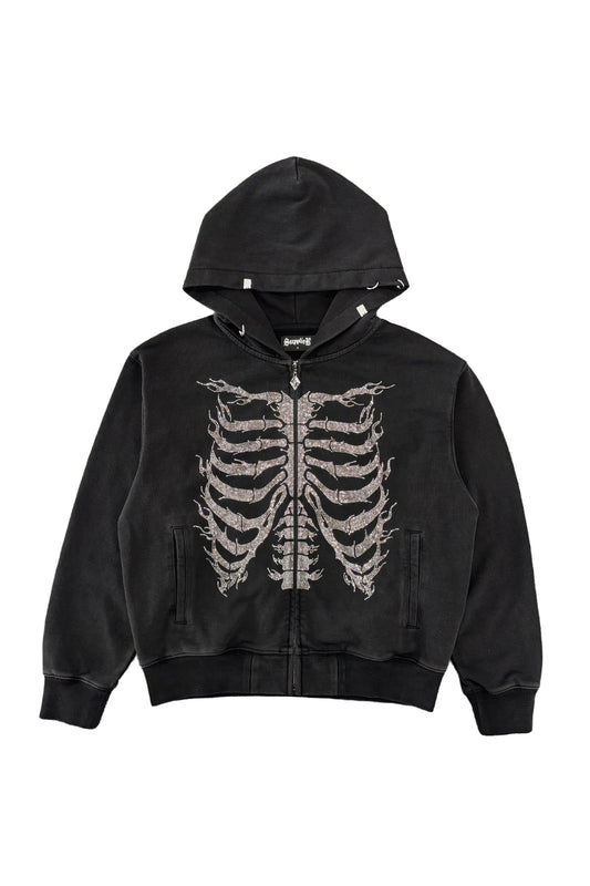 【予約商品】Fire Skeleton Rhinestone Zip Hoodie【11月中旬お届け】