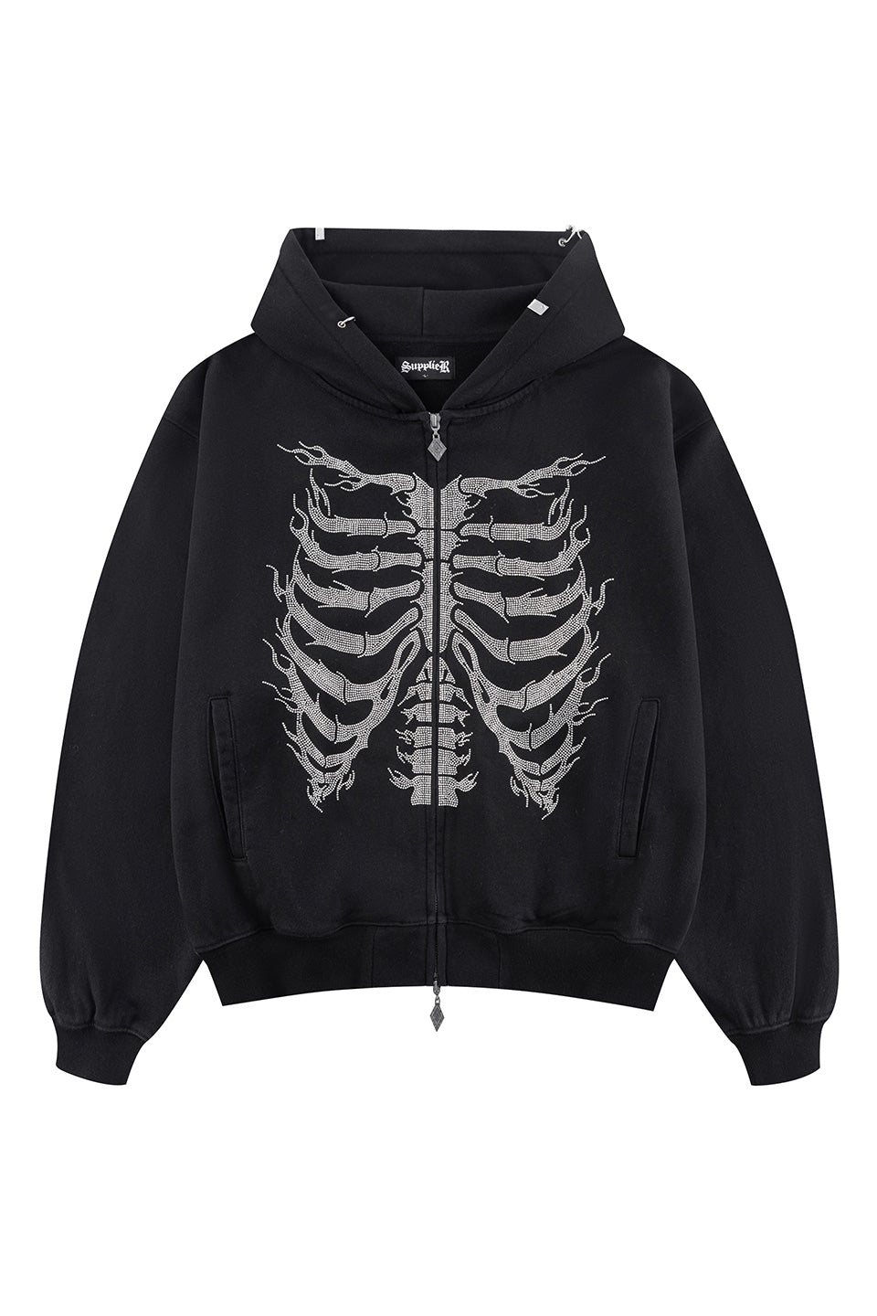 Fire Skeleton Rhinestone Zip Hoodie