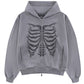 Fire Skeleton Rhinestone Zip Hoodie