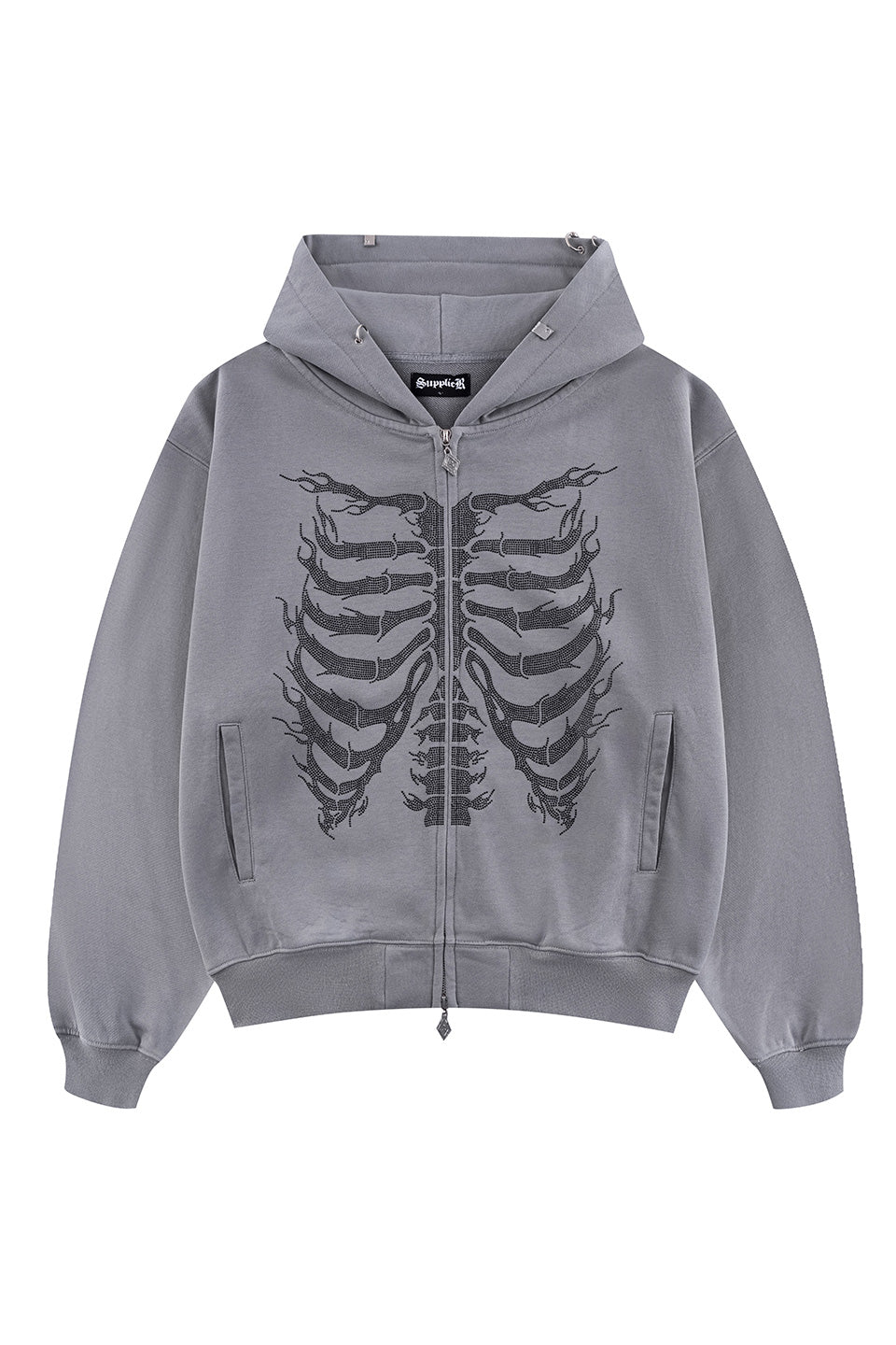 Fire Skeleton Rhinestone Zip Hoodie