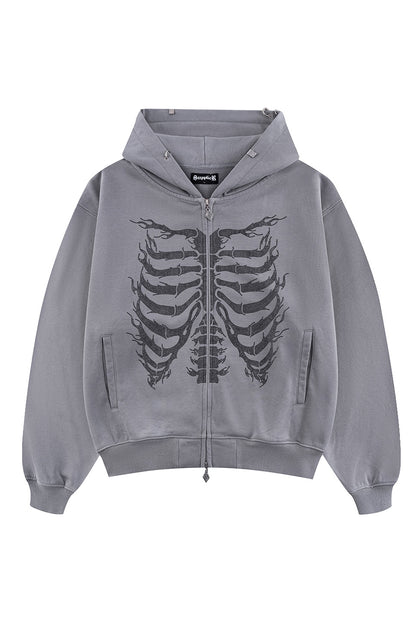 Fire Skeleton Rhinestone Zip Hoodie