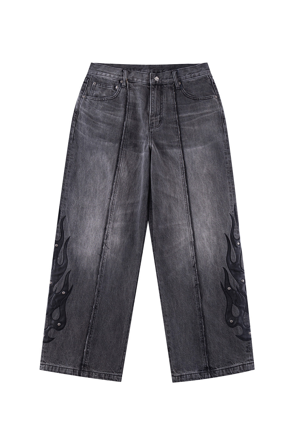 Fire Tribal Leather Patch Baggy Denim