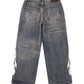 Fire Tribal Leather Patch Baggy Denim