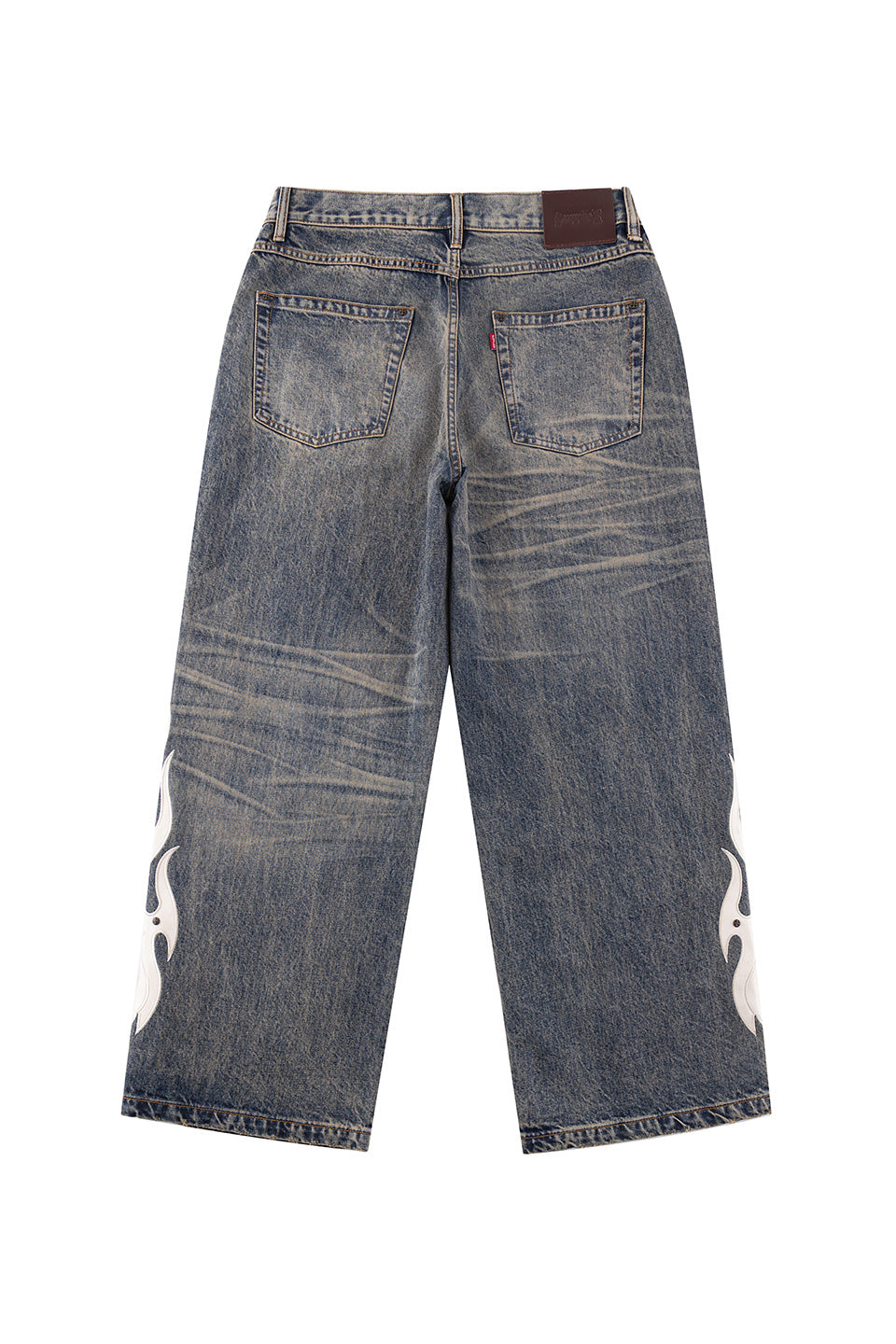 Fire Tribal Leather Patch Baggy Denim