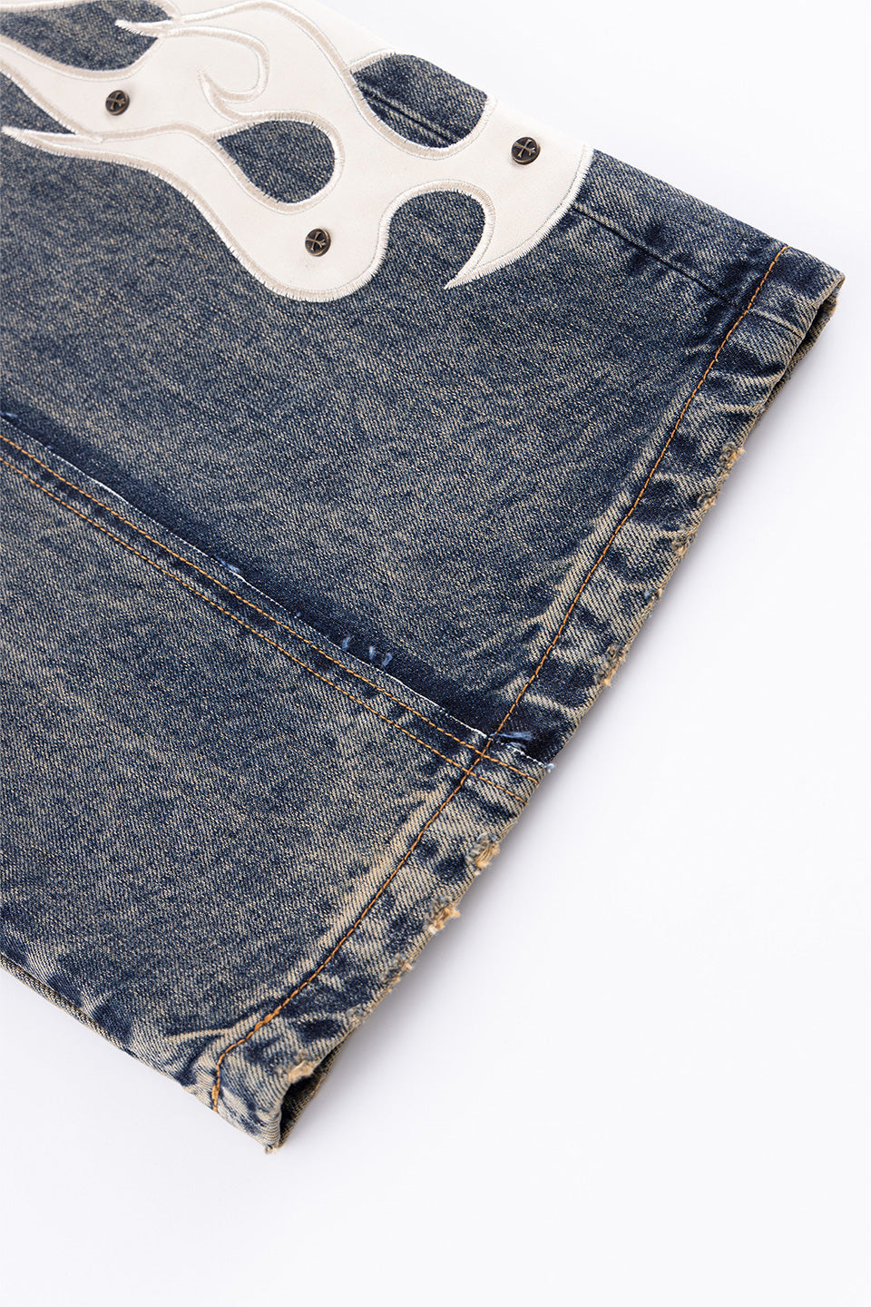 Fire Tribal Leather Patch Baggy Denim