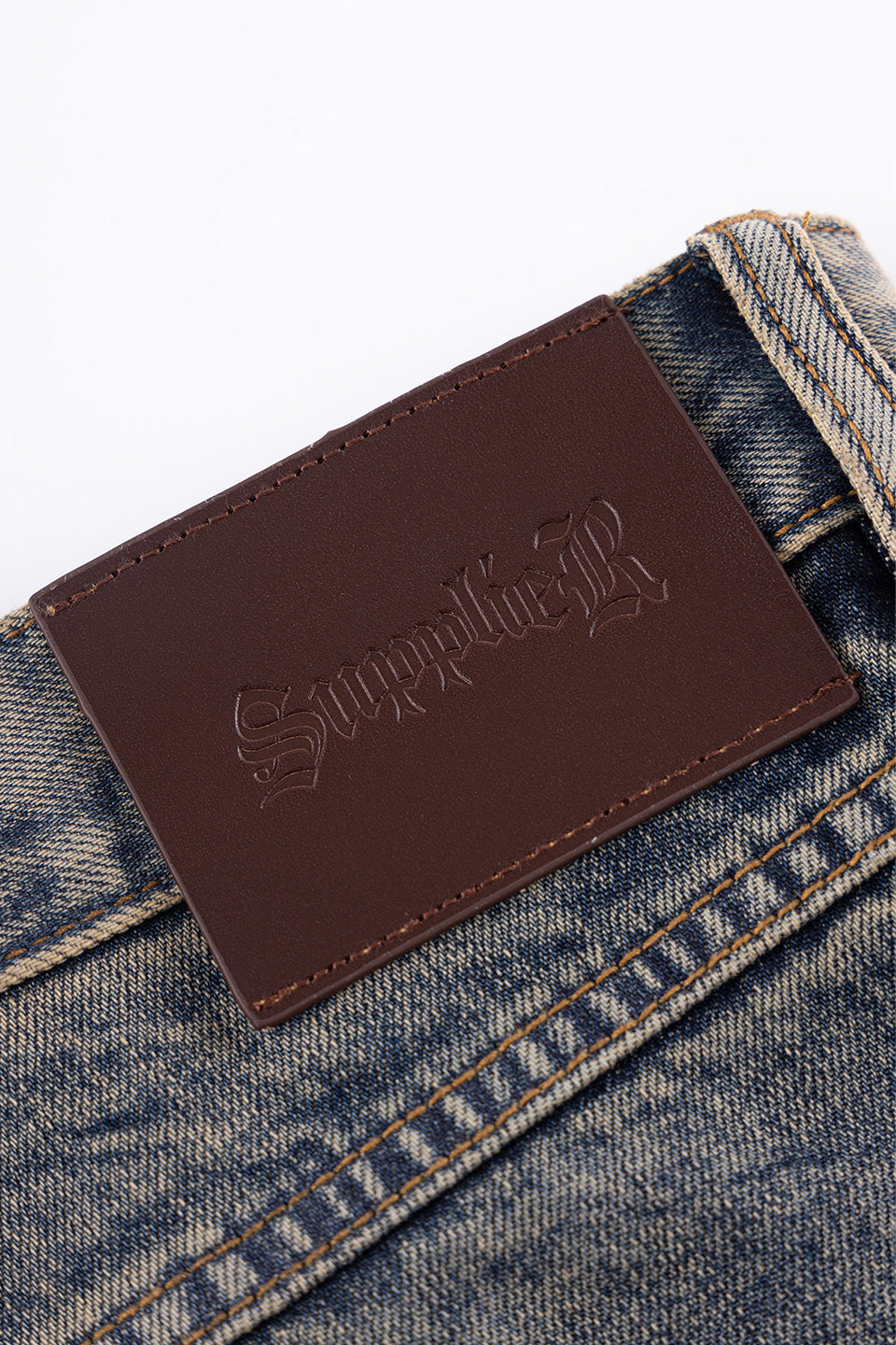 Fire Tribal Leather Patch Baggy Denim