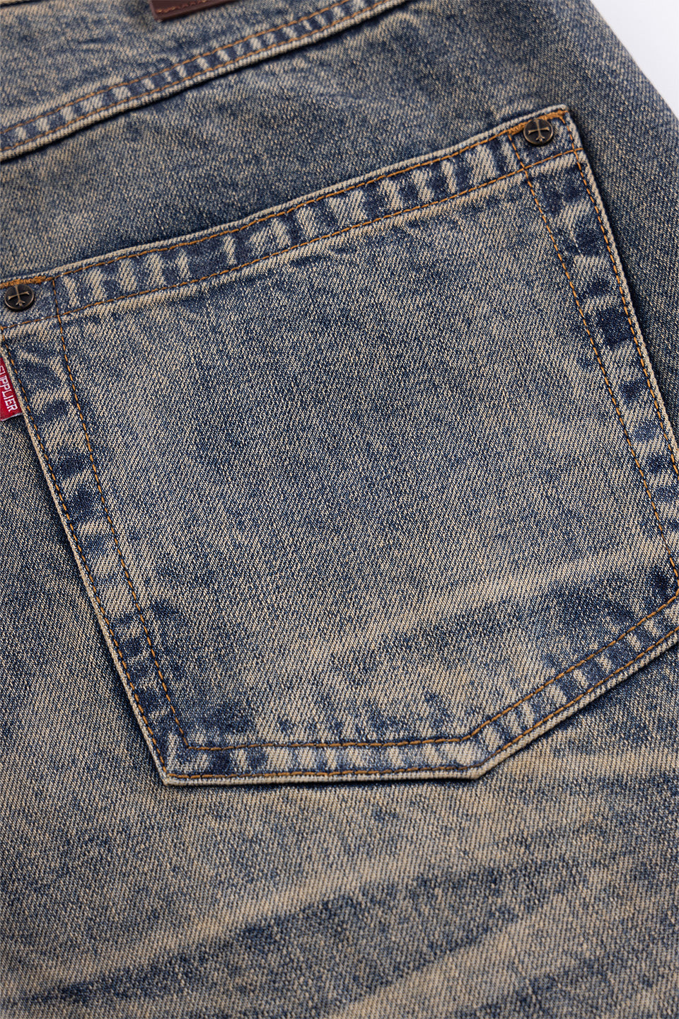 Fire Tribal Leather Patch Baggy Denim