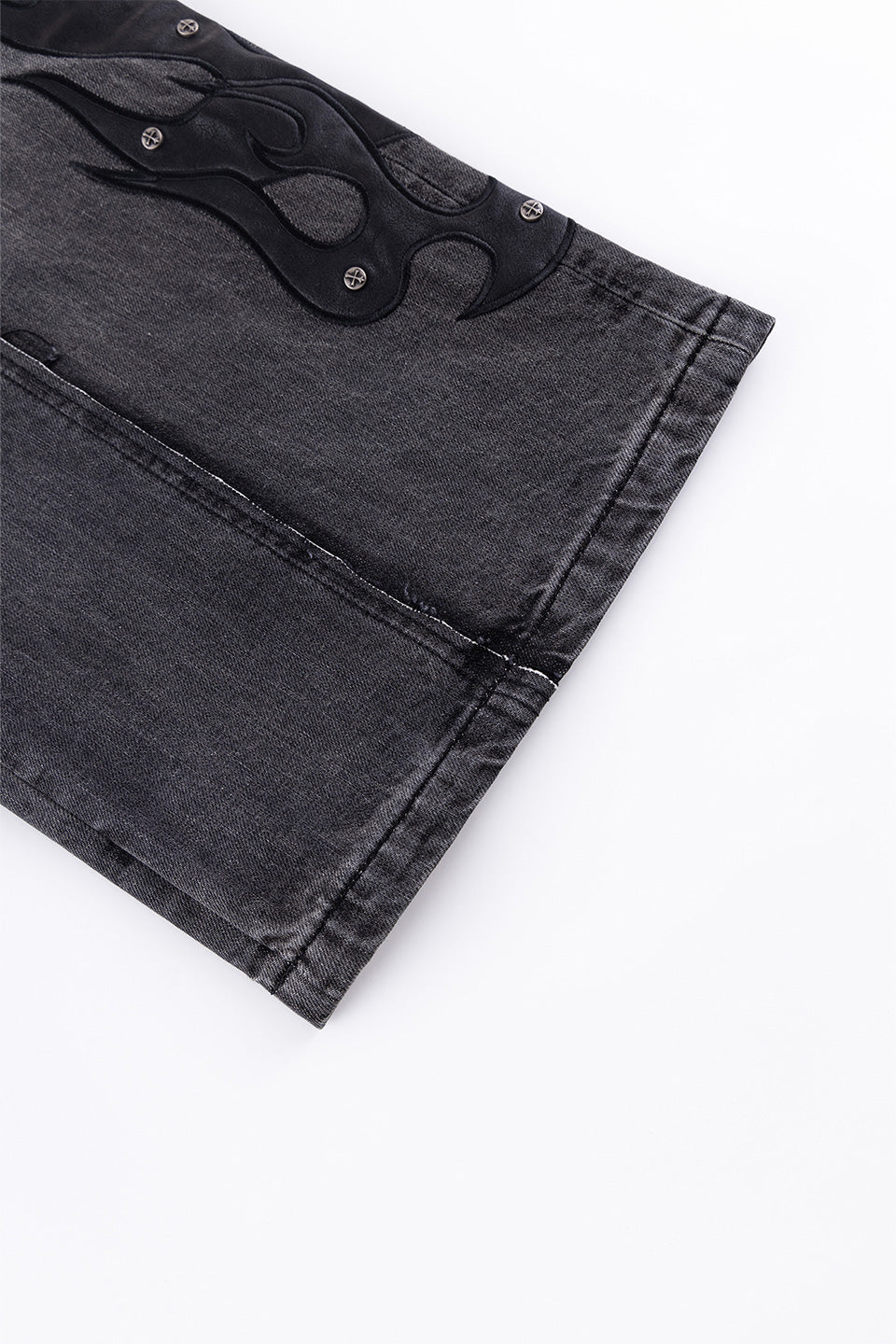 Fire Tribal Leather Patch Baggy Denim