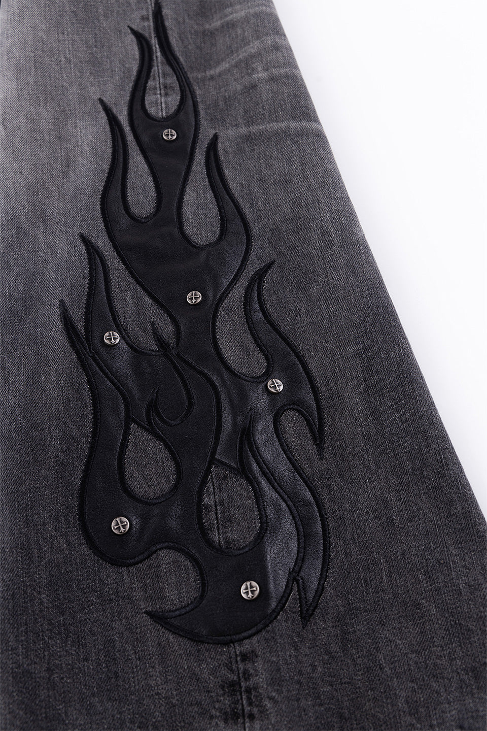 Fire Tribal Leather Patch Baggy Denim