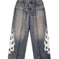 Fire Tribal Leather Patch Baggy Denim