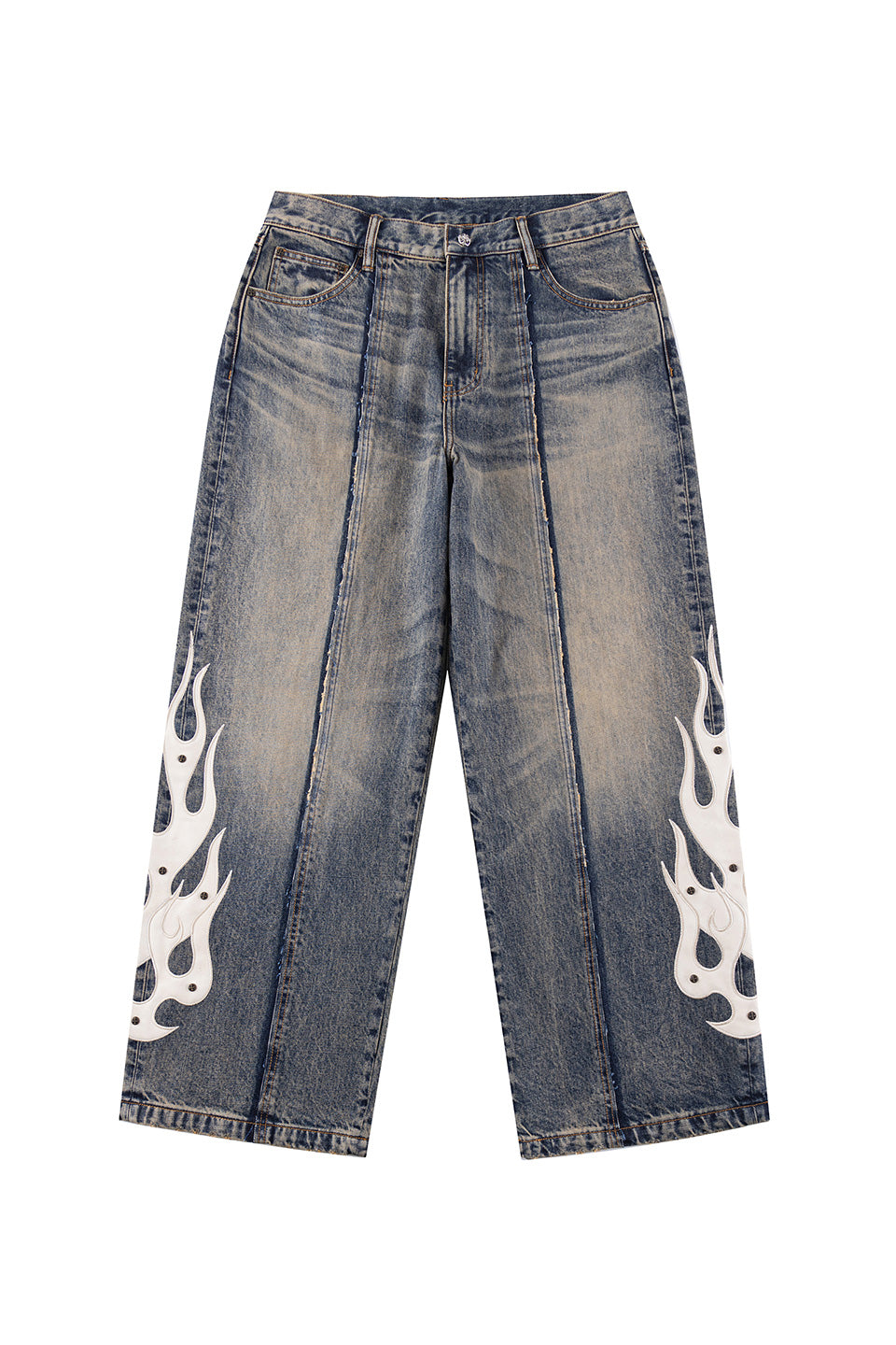 Fire Tribal Leather Patch Baggy Denim