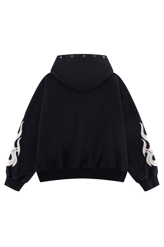 Fire Tribal Leather Patch Zip Hoodie