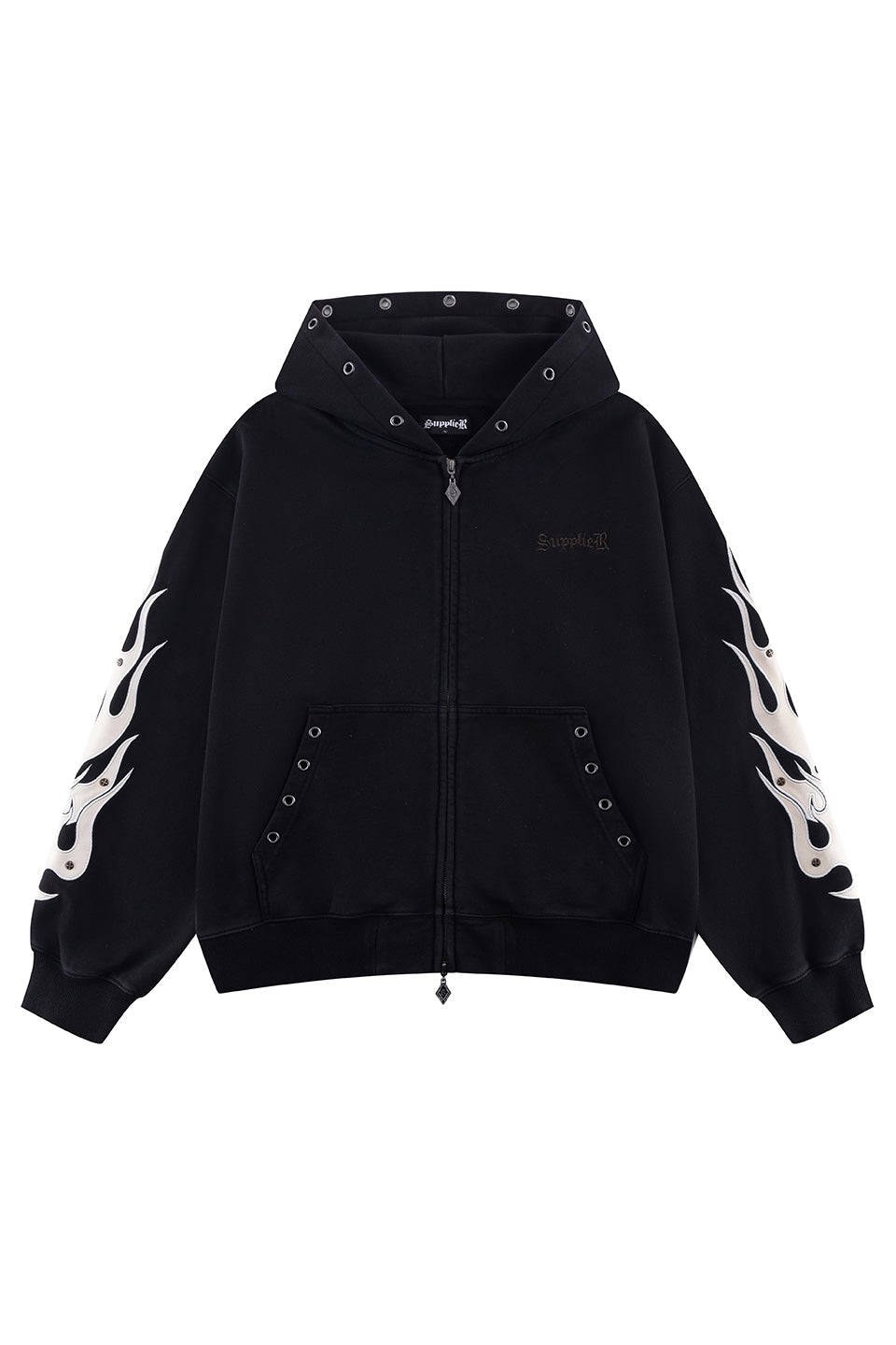 Fire Tribal Leather Patch Zip Hoodie