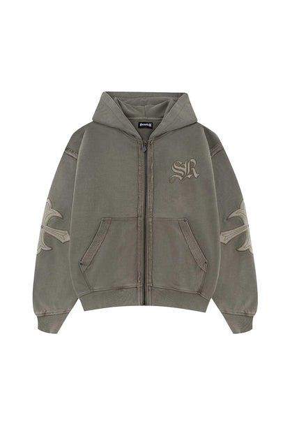 Fleur Leather Patch Zip Hoodie