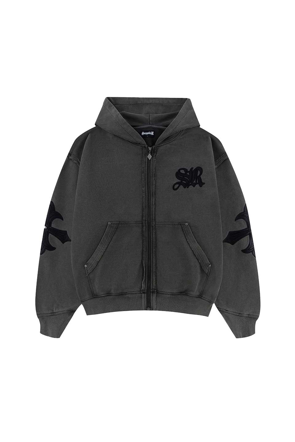 Fleur Leather Patch Zip Hoodie