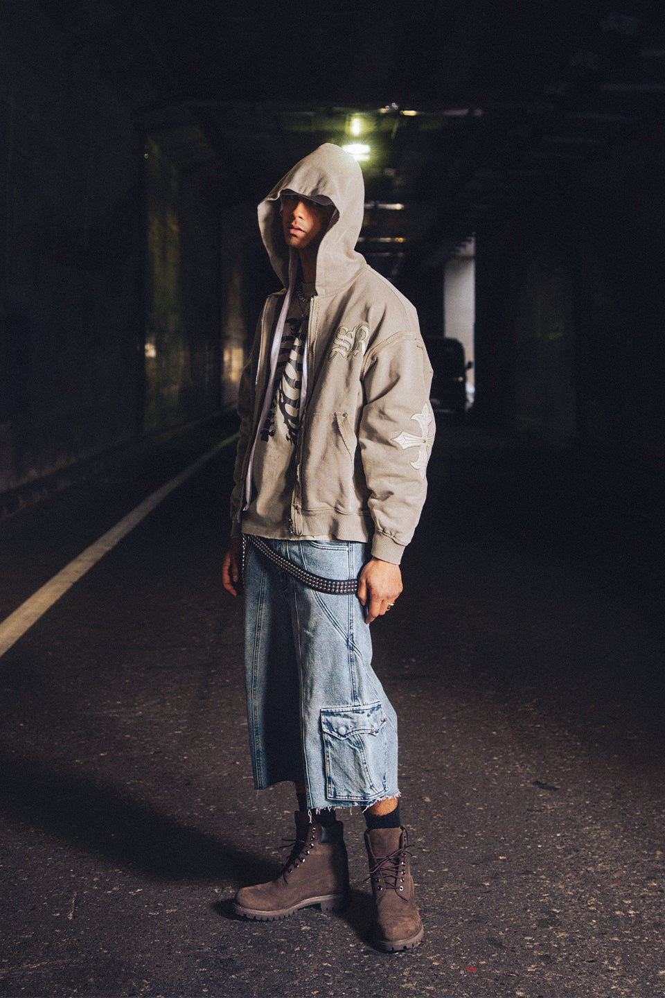 Fleur Leather Patch Zip Hoodie