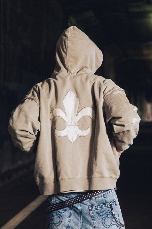 Fleur Leather Patch Zip Hoodie