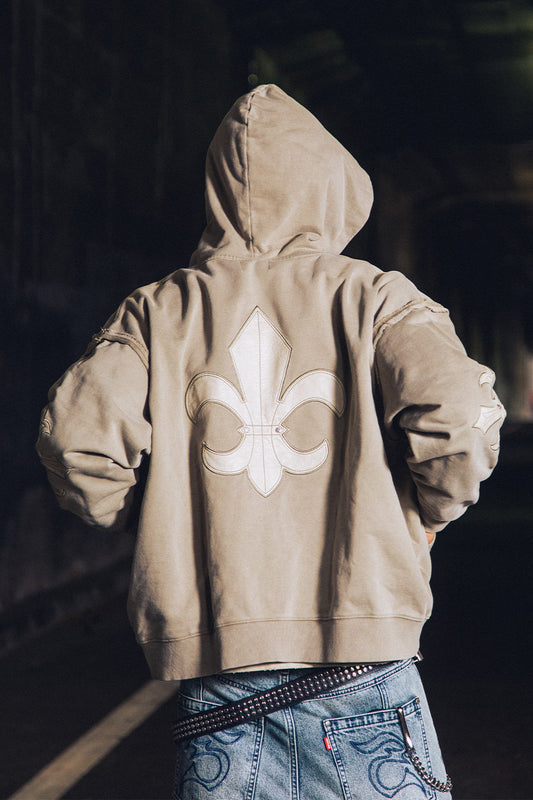 Fleur Leather Patch Zip Hoodie