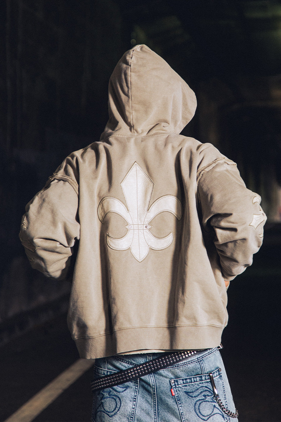 Fleur Leather Patch Zip Hoodie