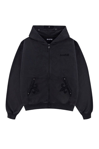 Fleur Leather Patch Zip Hoodie