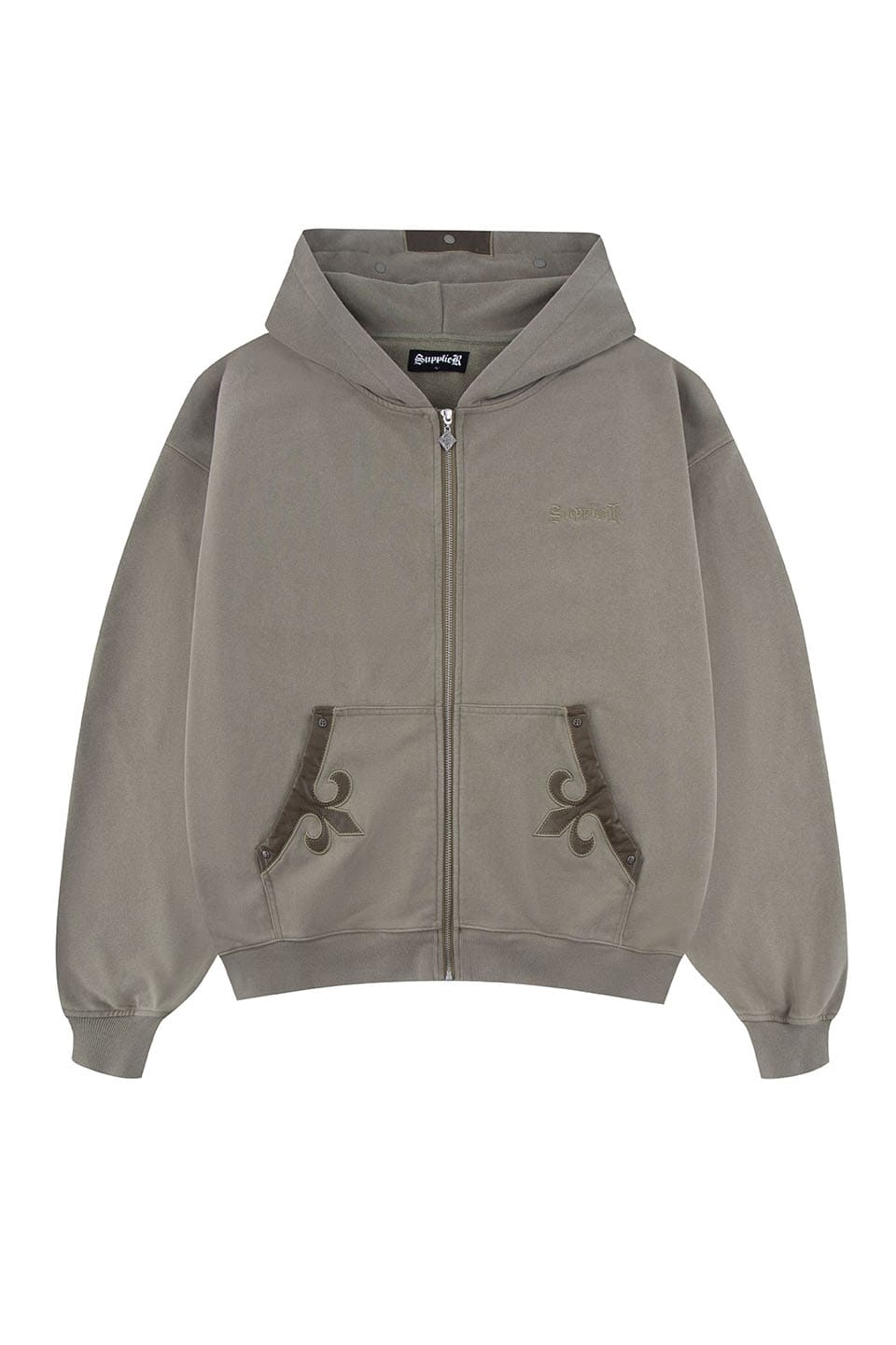 Fleur Leather Patch Zip Hoodie