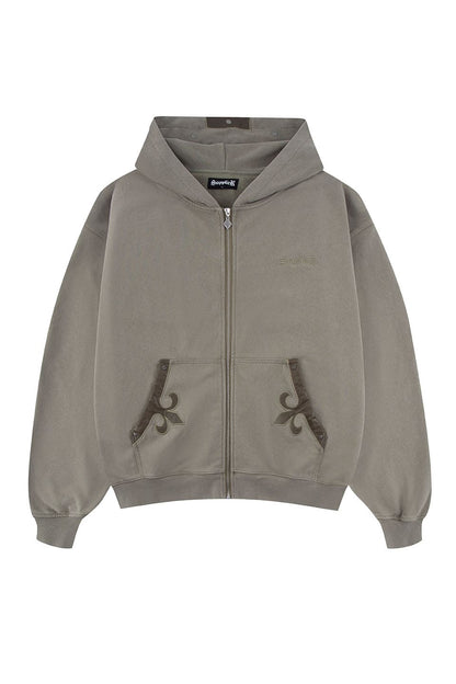 Fleur Leather Patch Zip Hoodie