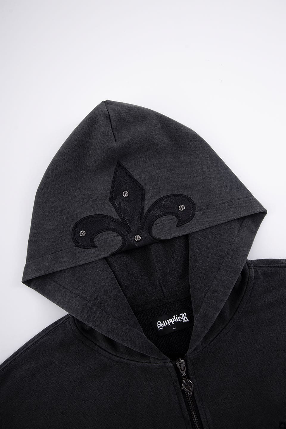 Fleur Leather Patch Zip Hoodie