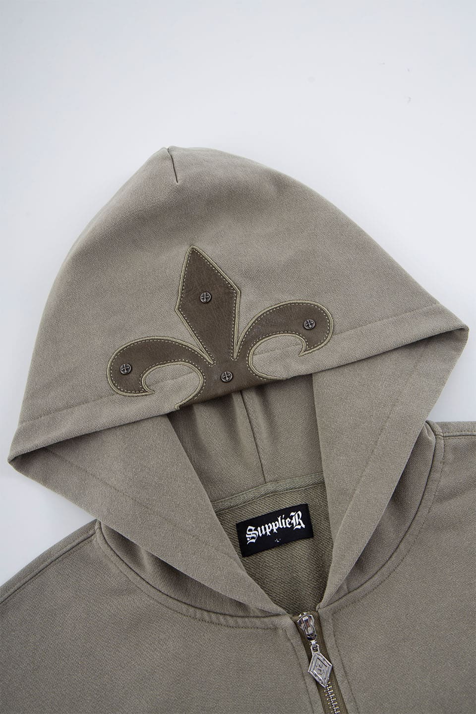 Fleur Leather Patch Zip Hoodie