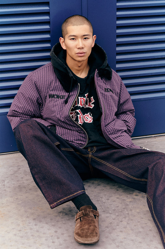 Fur Collar Checkered Down Jacket