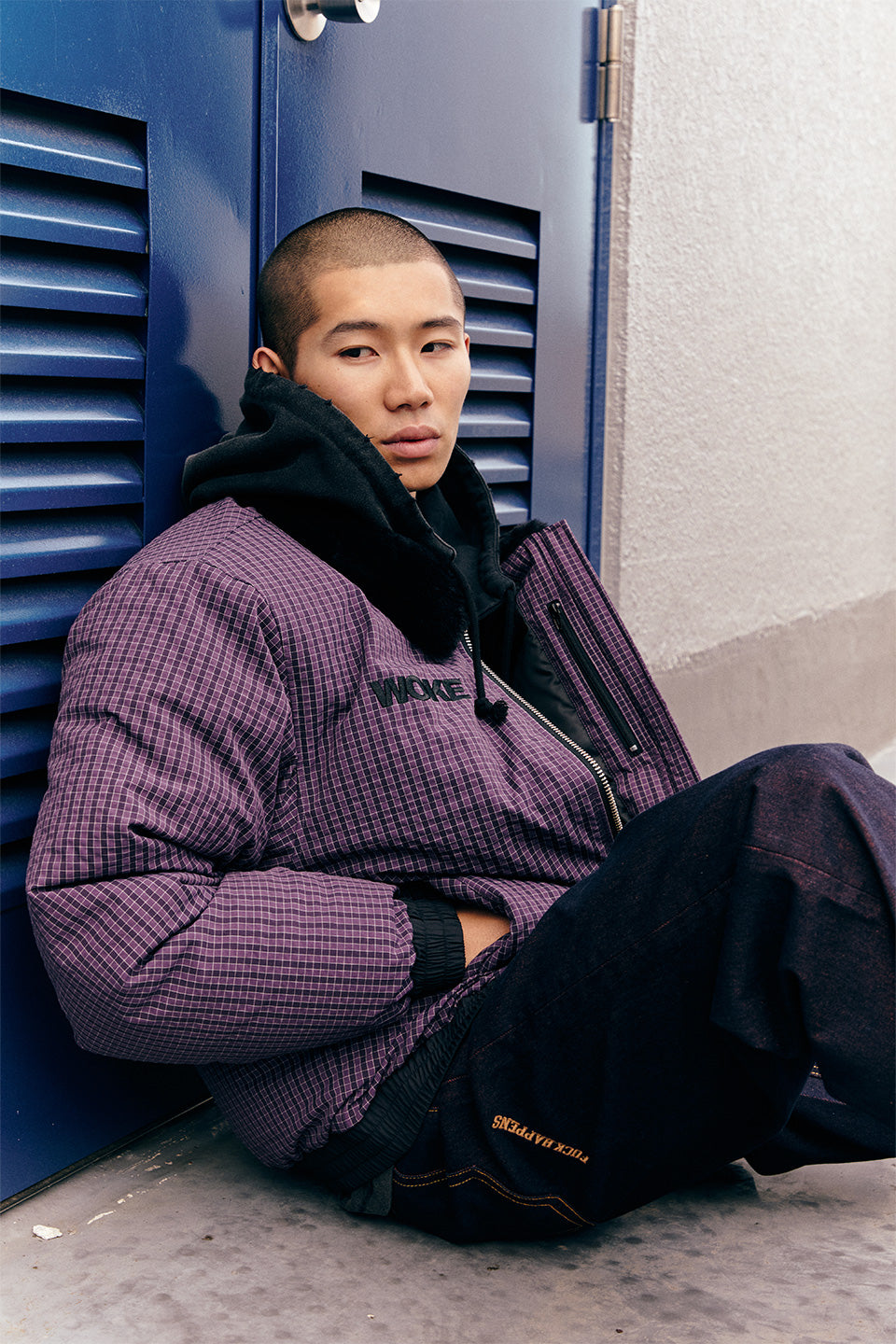 Fur Collar Checkered Down Jacket