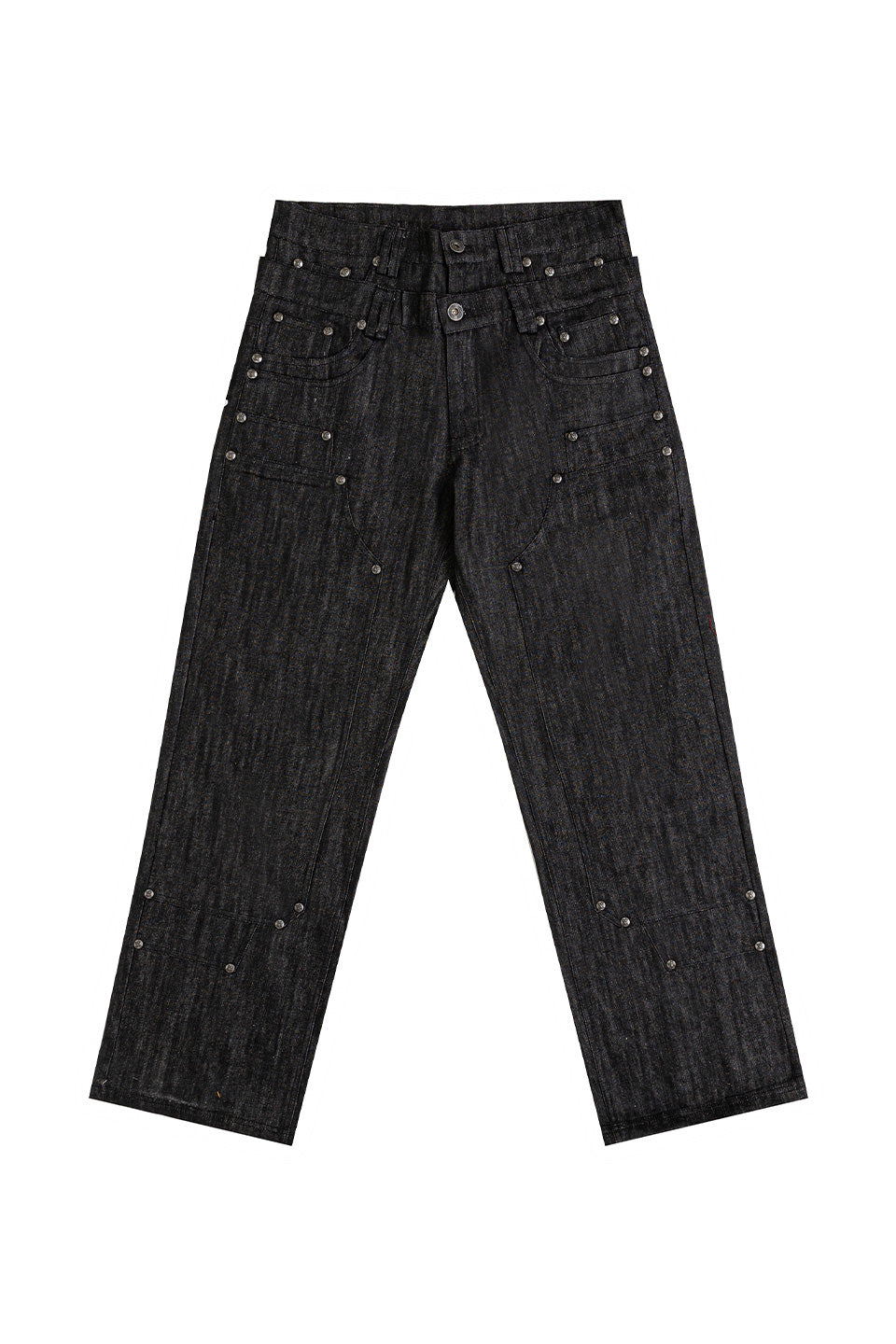 Gideon Double-Layered Workpants Distressed Baggy Denims With Embroidery & Studs