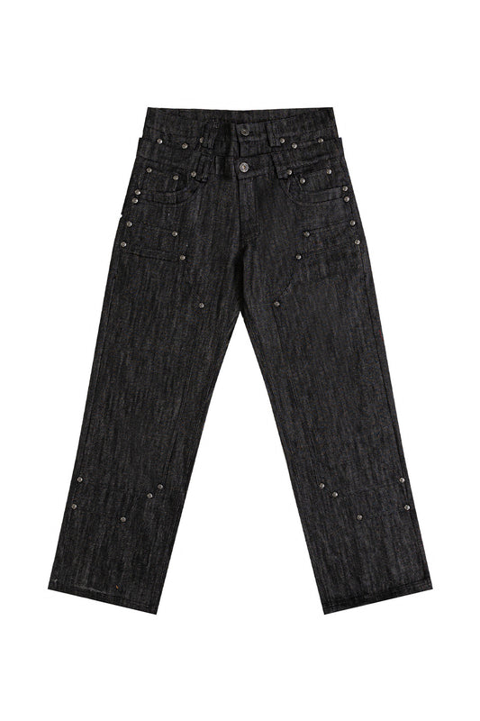 Gideon Double-Layered Workpants Distressed Baggy Denims With Embroidery & Studs
