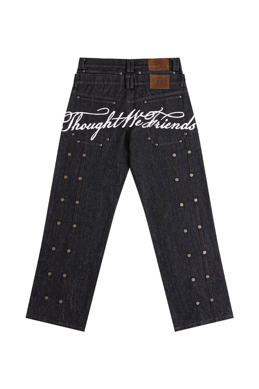 Gideon Double-Layered Workpants Distressed Baggy Denims With Embroidery & Studs
