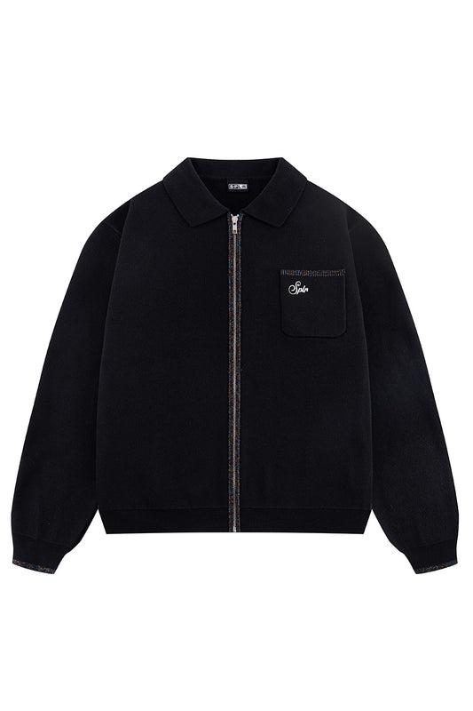 Glitter Stripe Zip Knit Polo
