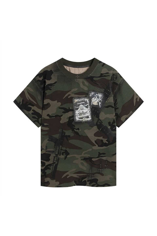 Graffiti Camo Rivet Cross T-Shirt
