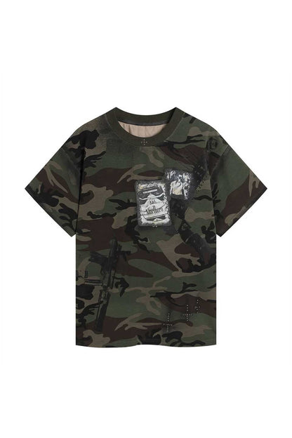 Graffiti Camo Rivet Cross T-Shirt