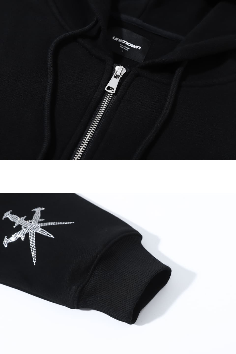 Black x Silver Rhinestone Dagger Zip Hoodie