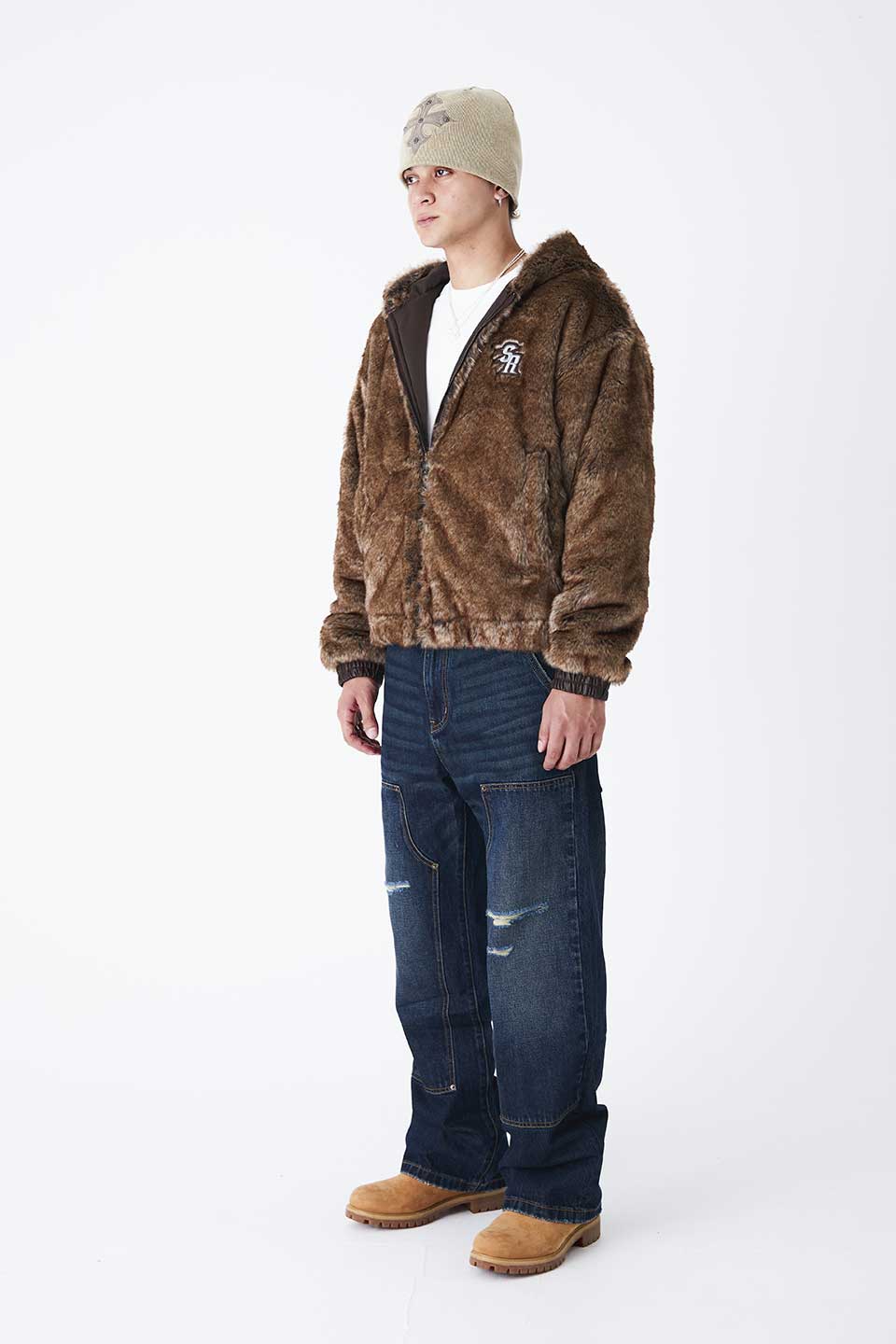 Iron Logo Faux Fur Hood Blouson