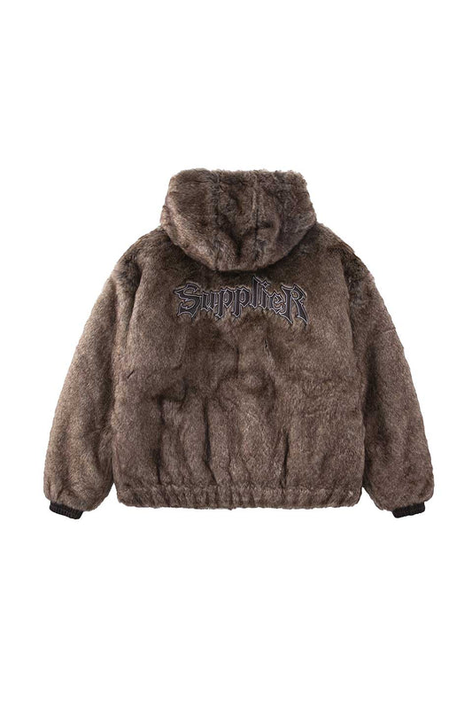 Iron Logo Faux Fur Hood Blouson