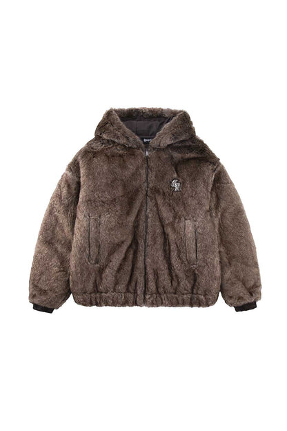 Iron Logo Faux Fur Hood Blouson