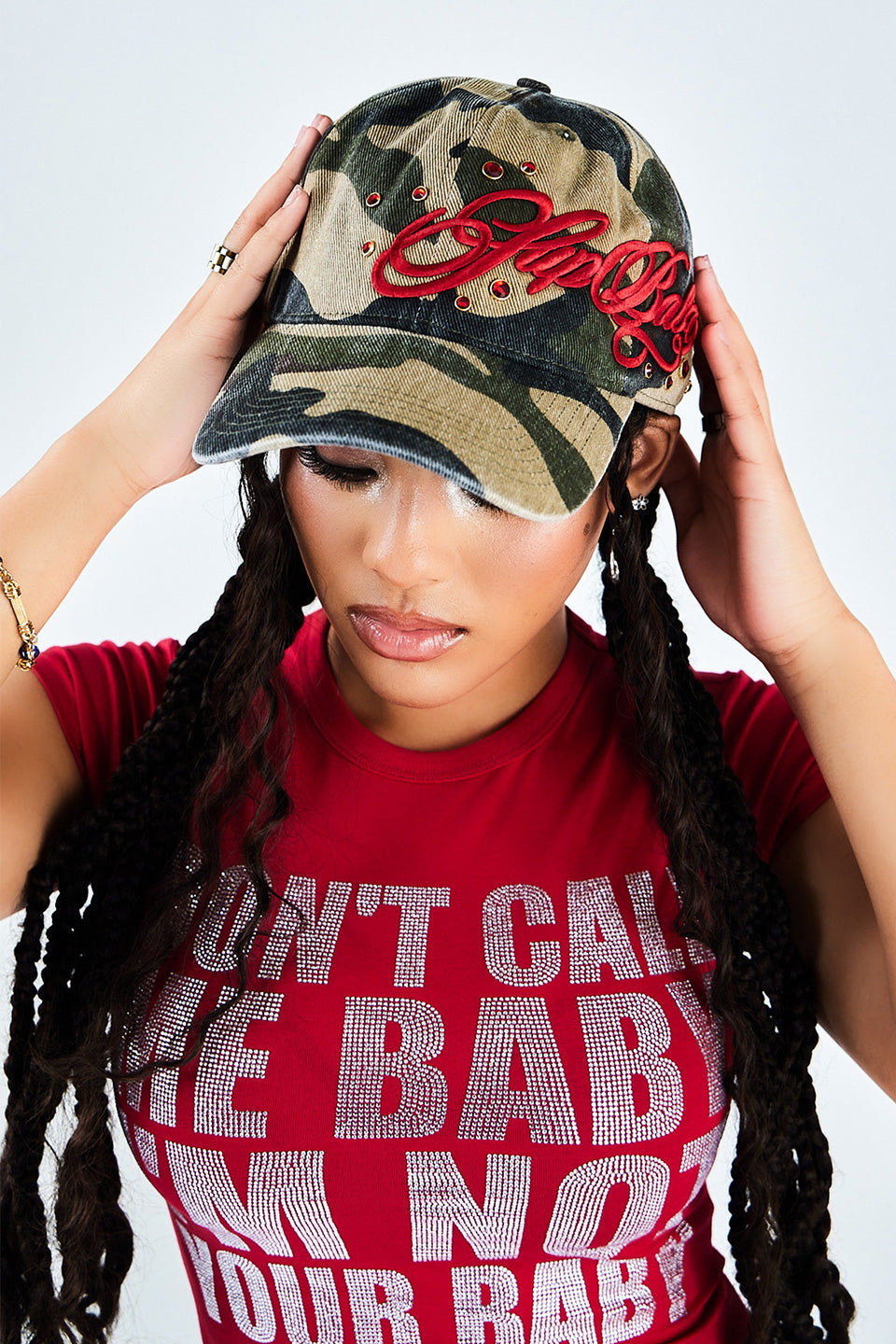 Jewel Studs Embroidery Logo 6 Panel Cap